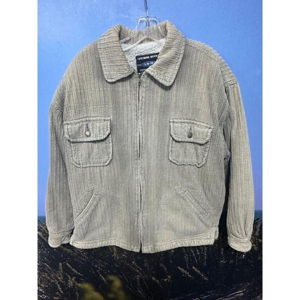 Anchor‎ Blue Beige Corduroy Jacket Sherpa Fleece Lined Talon Zipper Medium